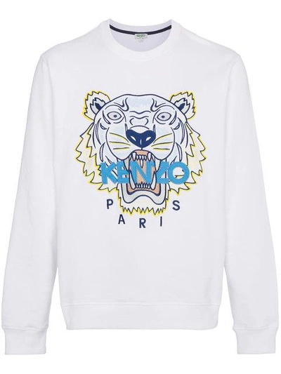Shop Kenzo Tiger And Logo Sweater In 01 White