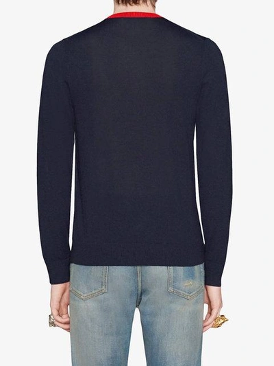 Shop Gucci Bees & Stars Intarsia Knit Sweater In Blue