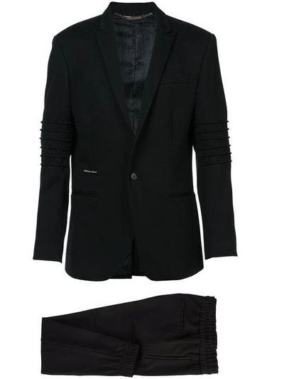 Shop Philipp Plein Ribbed Sleeve Suit With Jogger Pant In Black
