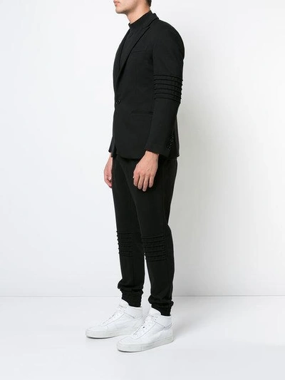 Shop Philipp Plein Ribbed Sleeve Suit With Jogger Pant In Black