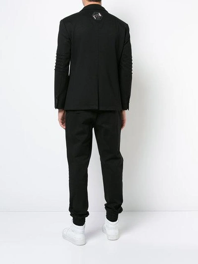 Shop Philipp Plein Ribbed Sleeve Suit With Jogger Pant In Black