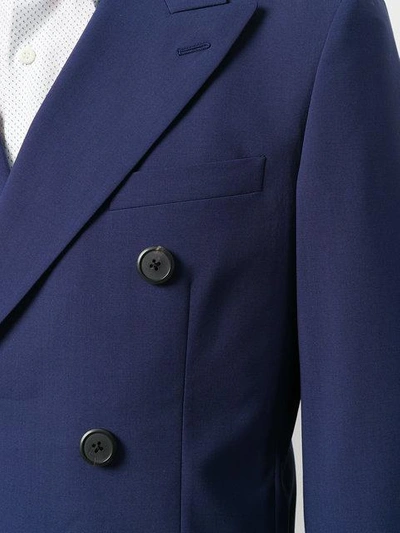 Shop Prada Double Breasted Blazer In Blue