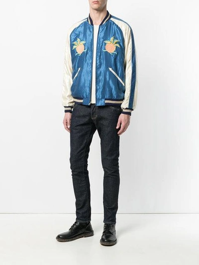 Shop Tailor Toyo Embroidered Bomber Jacket In Blue