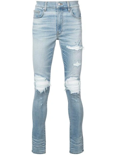 Shop Amiri Mx1 Leather Patch Jeans In Blue