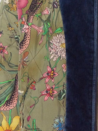 Shop Gucci Flora Snake Print Silk Bomber Jacket In Green