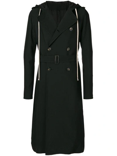 Shop Rick Owens Hooded Trench Coat - Black