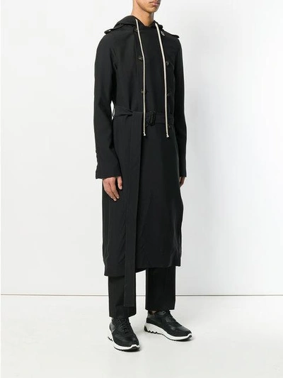 Shop Rick Owens Hooded Trench Coat - Black