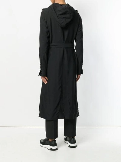 Shop Rick Owens Hooded Trench Coat - Black