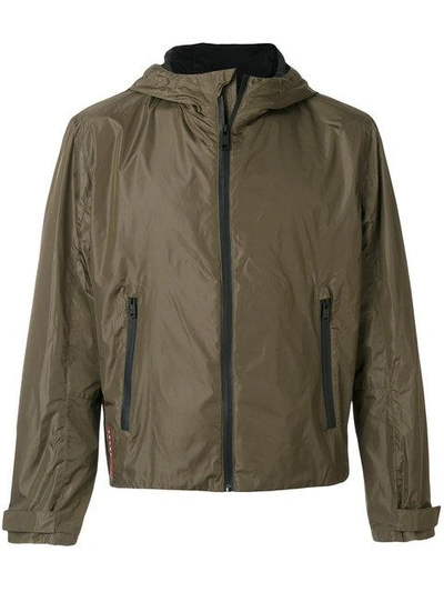 Shop Prada Zip Up Hooded Jacket In F0161militare