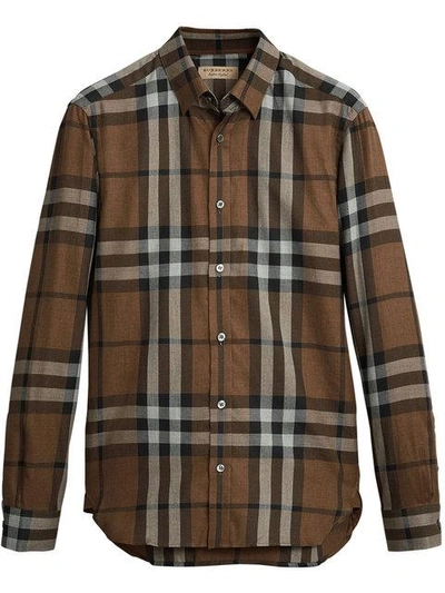Shop Burberry Checked Flannel Shirt