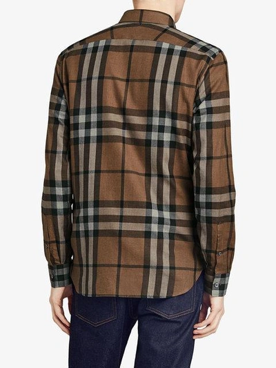 Shop Burberry Checked Flannel Shirt