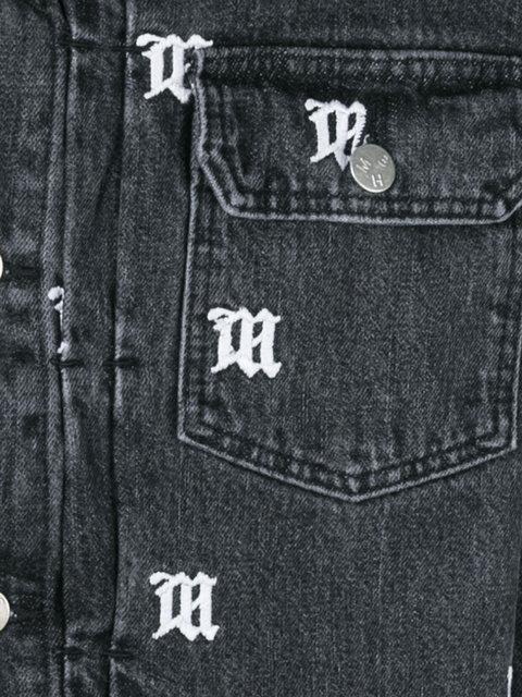 Misbhv Monogram Print Cropped Denim Jacket In Black | ModeSens