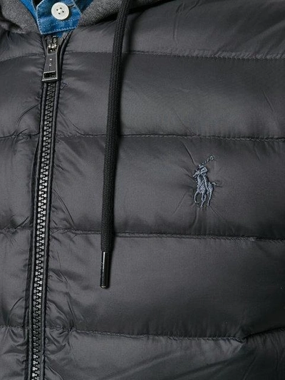 Shop Polo Ralph Lauren Padded Drawstring Hoodie In Grey