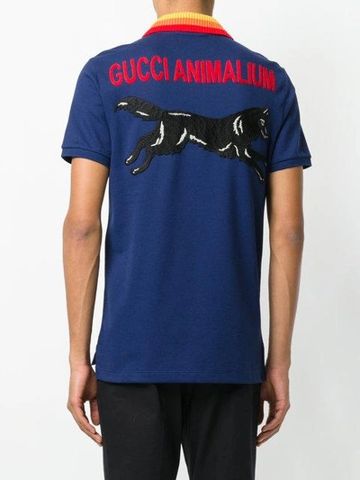 Shop Gucci Polo Shirt With Wolf Appliqué - Blue