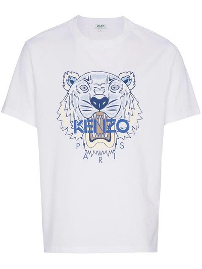 Shop Kenzo Tiger Head Print Short Sleeve T-shirt In White
