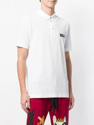 Shop Dolce & Gabbana Logo Patch Polo Shirt - White