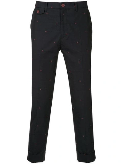 Shop Education From Youngmachines Cherry Embroidered Trousers - Blue