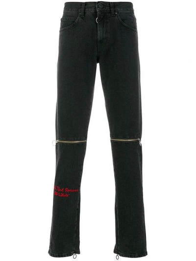 Shop Off-white Zip Detail Slim-fit Jeans - Black