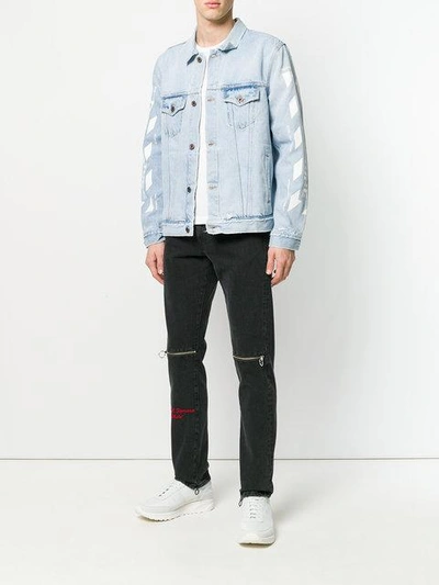 Shop Off-white Zip Detail Slim-fit Jeans - Black