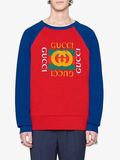 Gucci Logo Graphic Crewneck Sweatshirt In Red | ModeSens