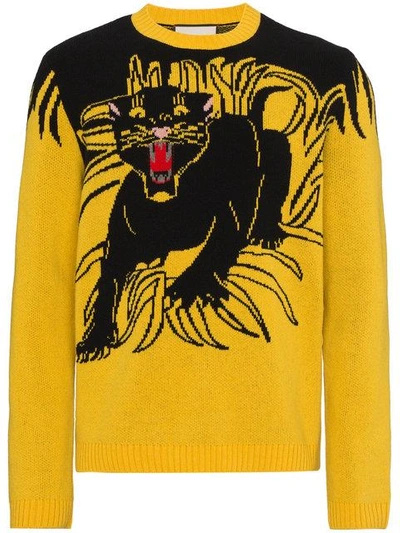 Shop Gucci Gg Panther Sweater In 7641 Yellow