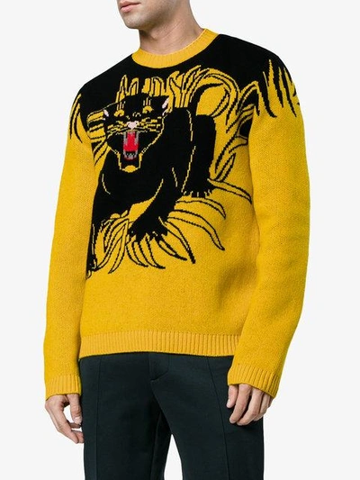 Shop Gucci Gg Panther Sweater In 7641 Yellow