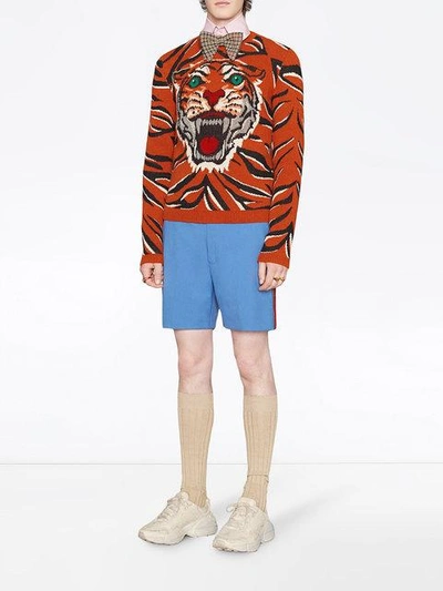 Shop Gucci Tiger Intarsia Wool Sweater  In Orange