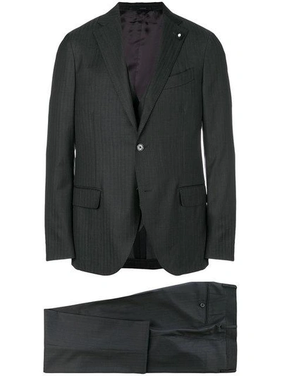 Shop Lardini Striped Three Piece Suit In Black