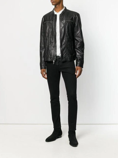 Shop John Varvatos Zipped Biker Jacket In Black