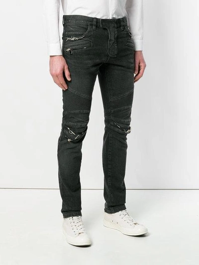 Shop Balmain Distressed Skinny Jeans - Grey