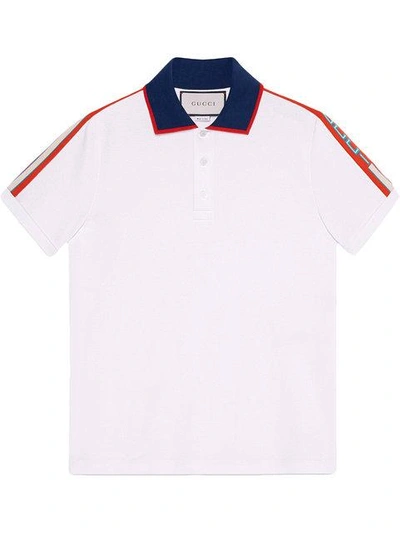 Shop Gucci Cotton Polo With  Stripe In White