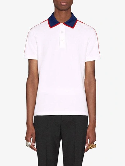 Shop Gucci Cotton Polo With  Stripe In White