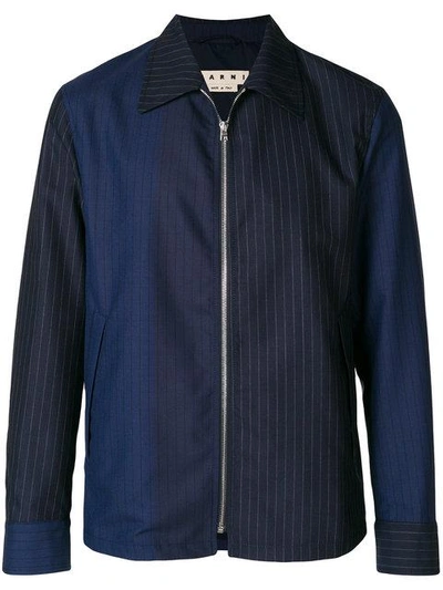 Shop Marni Two Tone Pinstripe Jacket - Blue