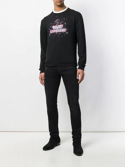 Shop Saint Laurent Bead Embroidery Logo Sweatshirt - Black
