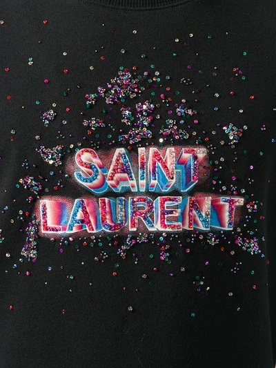 Shop Saint Laurent Bead Embroidery Logo Sweatshirt - Black