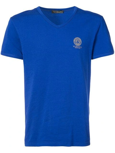 Shop Versace V-neck Medusa Logo T-shirt In Blue
