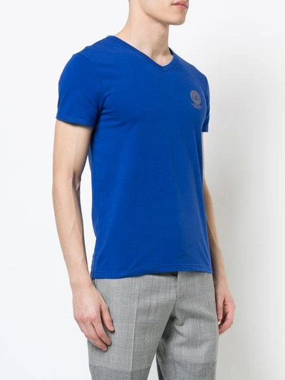 Shop Versace V-neck Medusa Logo T-shirt In Blue