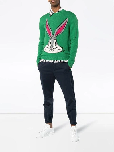 Shop Gucci Bugs Bunny Guccy Knitted Wool Sweater In Green