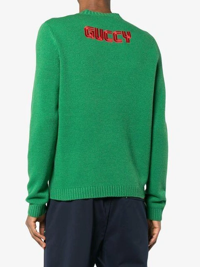 Shop Gucci Bugs Bunny Guccy Knitted Wool Sweater In Green