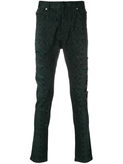 Shop Balmain Snake Print Jeans In Green