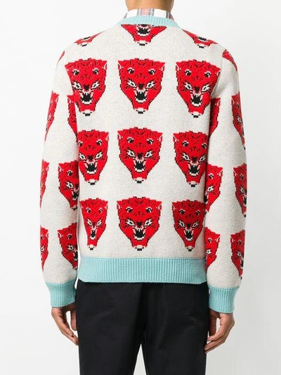 Shop Gucci Tiger Jacquard Knitted Sweater In White