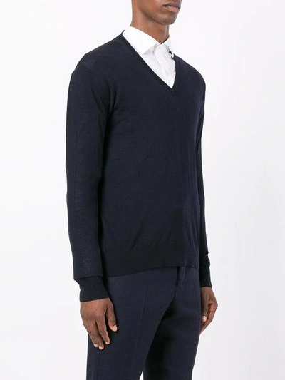 Shop Prada Wool V-neck Sweater In Blue