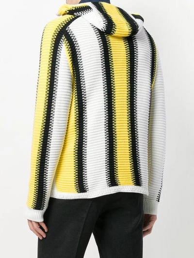 Shop Msgm Striped Rib Knit Hoodie In Multicolour