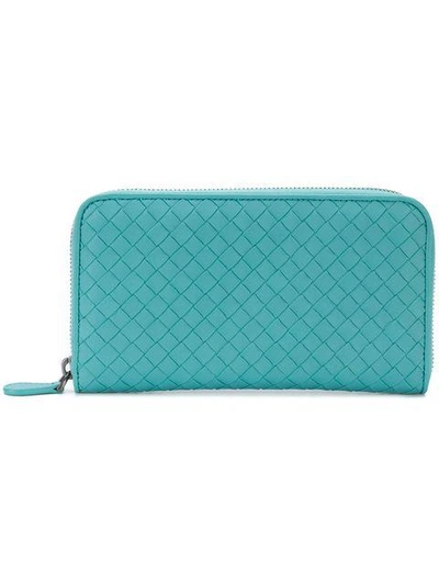 Shop Bottega Veneta Aqua Intrecciato Nappa Zip In Blue