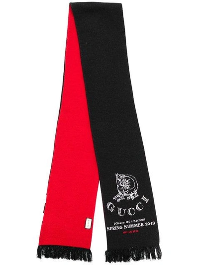 Shop Gucci Embroidered Logo Scarf - Black