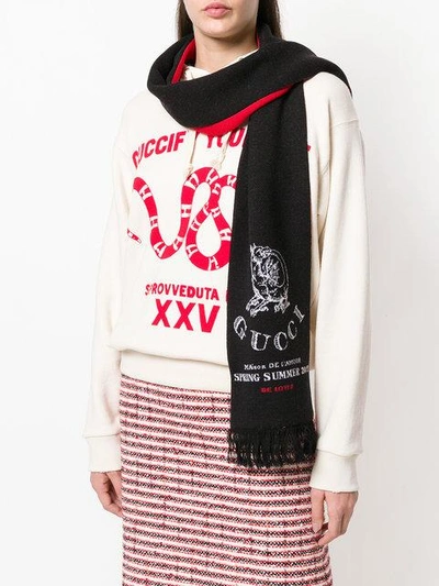 Shop Gucci Embroidered Logo Scarf - Black