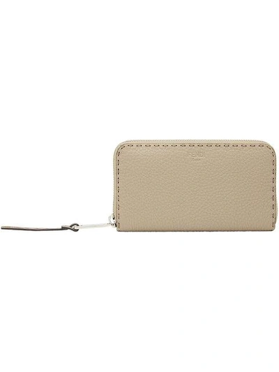 Shop Fendi Stitching-detail Zipped Wallet In Neutrals