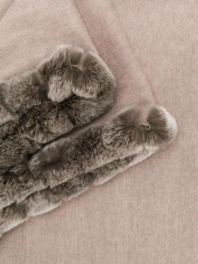 Shop N•peal N.peal Fur Trim Woven Cashmere Shawl - Neutrals