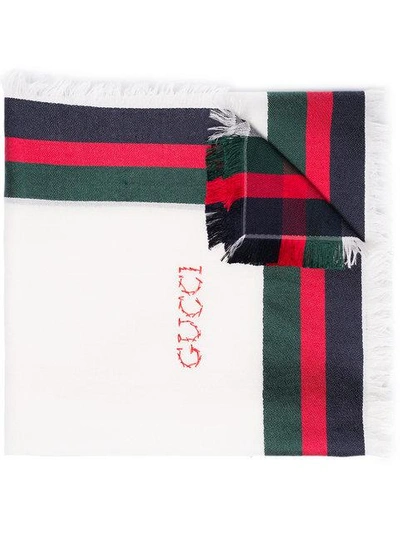 Shop Gucci White Cashmere Stripe Scarf - Neutrals