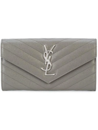 Shop Saint Laurent Monogram Flap Wallet In Grey